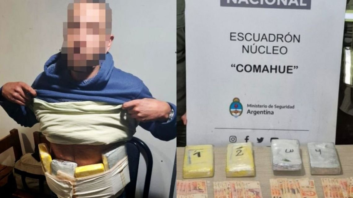 Detienen en Neuquén a pasajero de micro de larga distancia con más de 4 kilos de cocaína escondidos en el abdomen