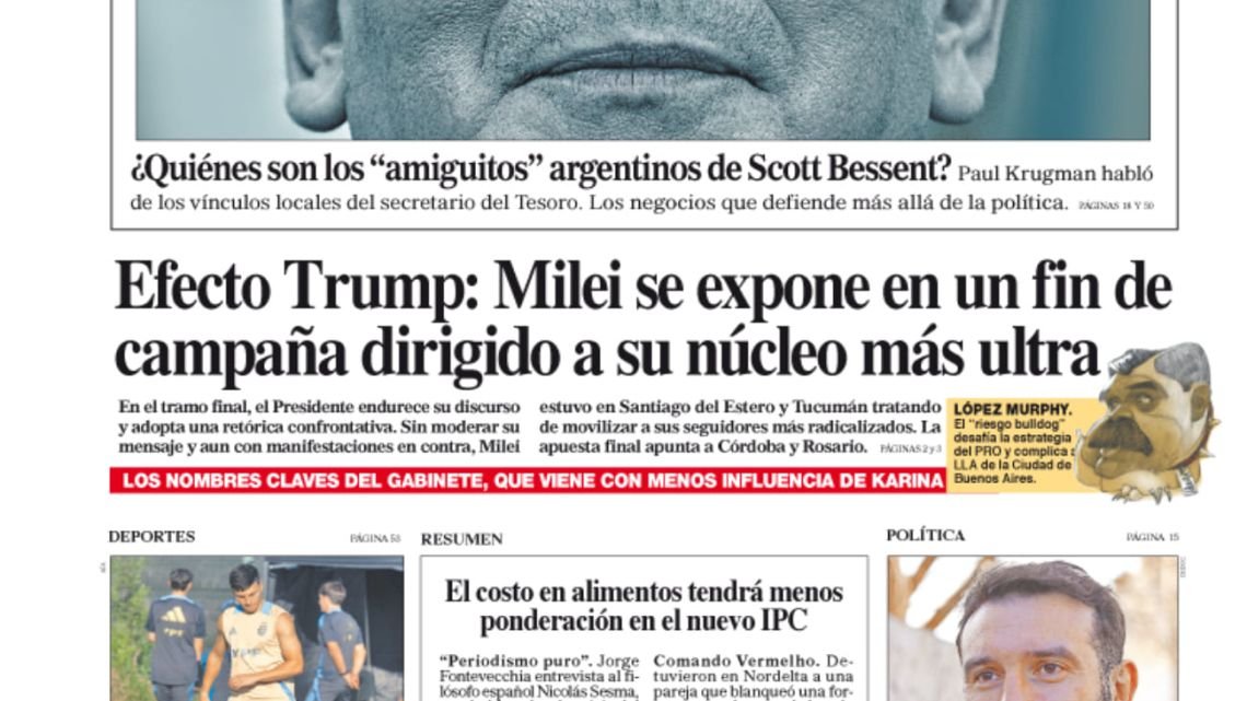 La tapa del Diario PERFIL del domingo 19 de octubre de 2025
