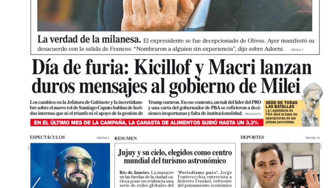 La tapa del Diario PERFIL del domingo 2 de noviembre de 2025