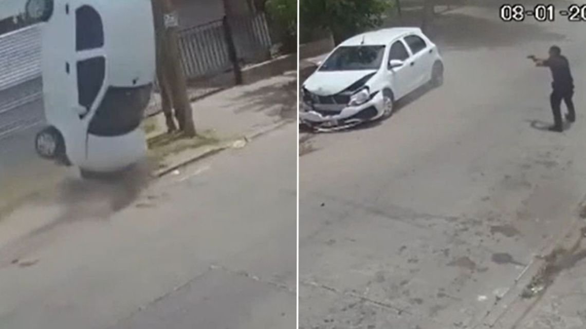 Persecución de película en Morón: robaron un auto, volcaron y escaparon