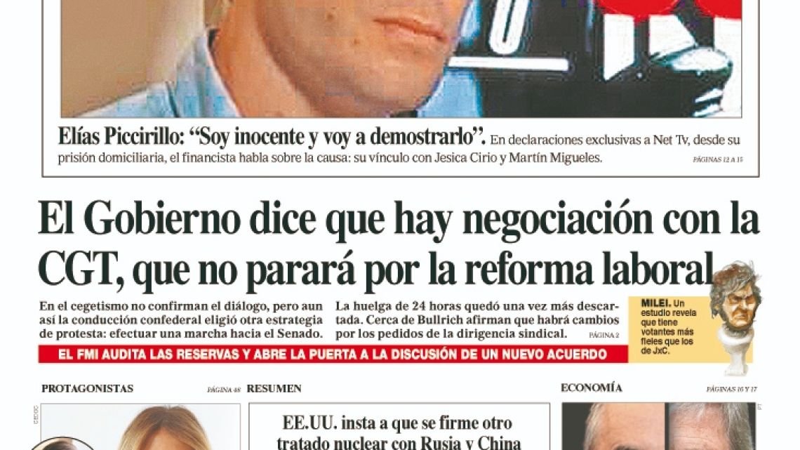 La tapa del Diario PERFIL del sábado 7 de febrero de 2026