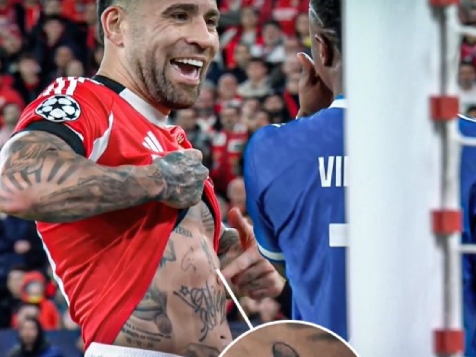 Nicolás Otamendi también se cruzó con Vinicius y le mostró su tatuaje de los trofeos con la Selección Argentina: "Las gané yo"