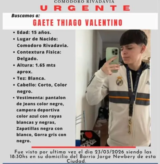 Buscan a un adolescente de 15 años que está desaparecido desde el lunes