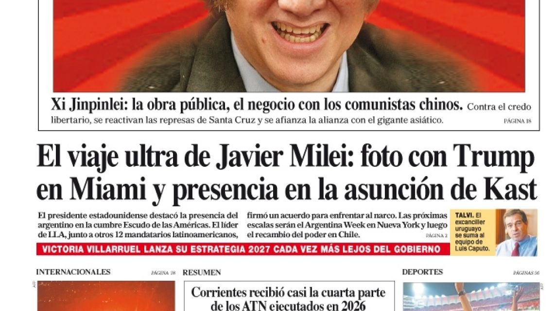 La tapa del Diario PERFIL del domingo 8 de marzo de 2026