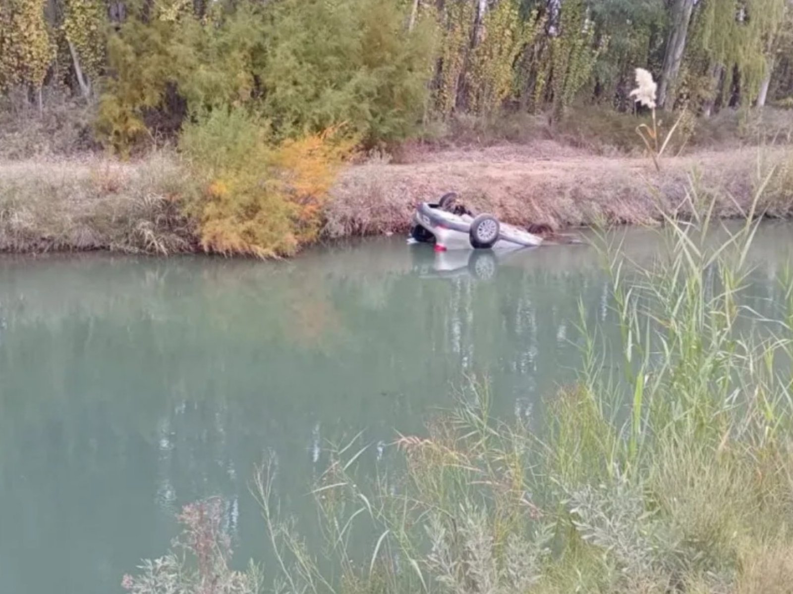 un auto cayó a un canal de riego, quedó dado vuelta y murió su conductor