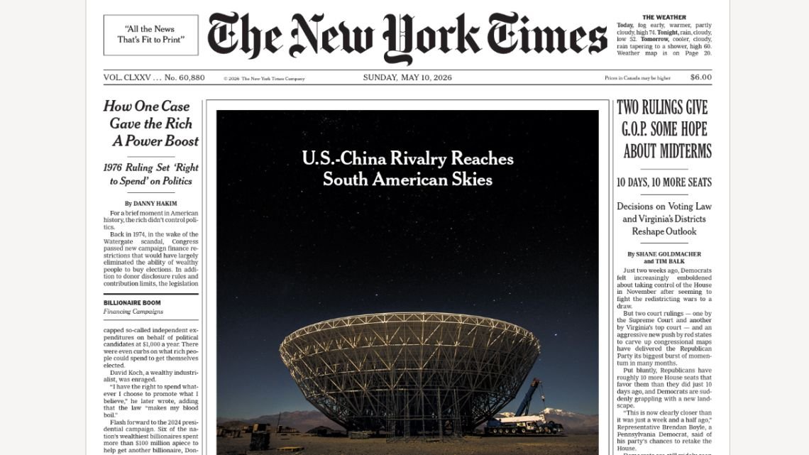 La preocupación de EE.UU. por las bases de China en Argentina llegó a la tapa del New York Times