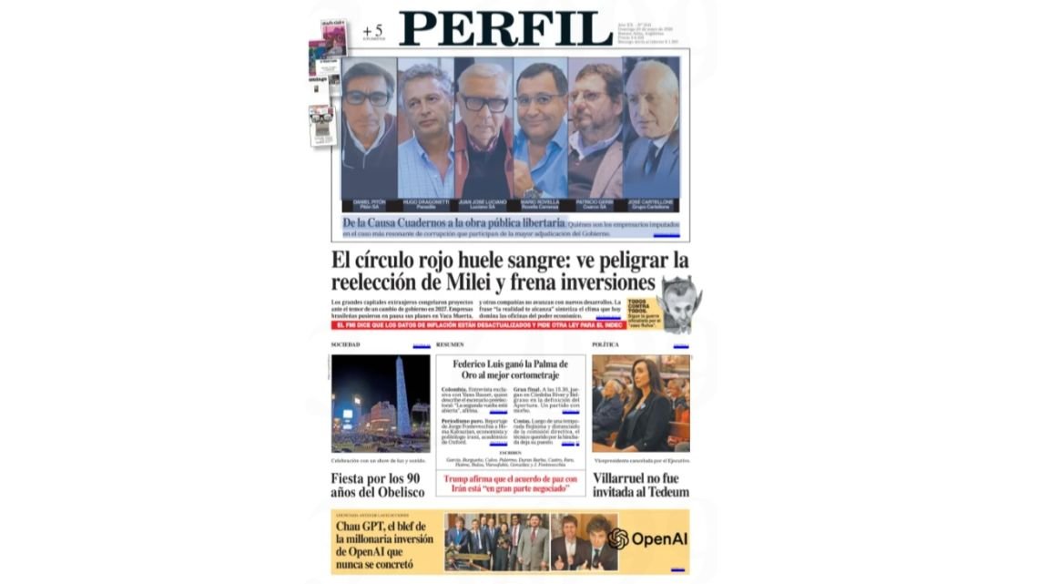 La tapa de Diario PERFIL del domingo 24 de mayo de 2026