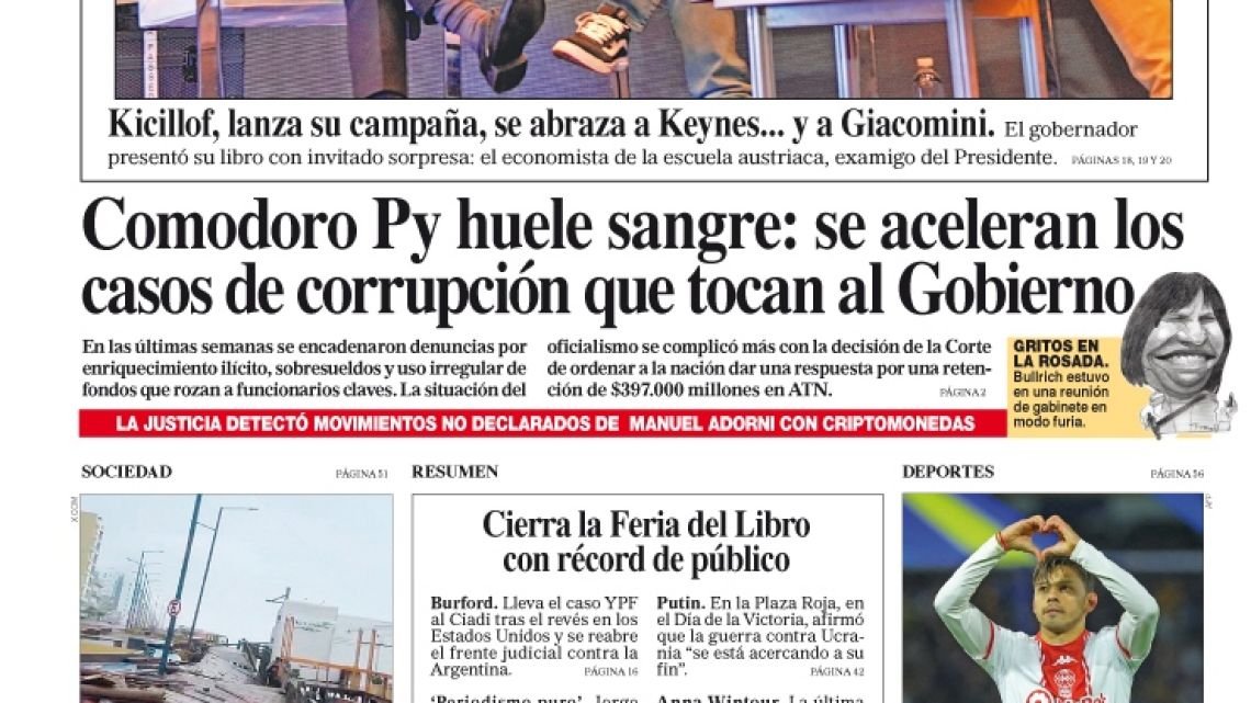 La tapa del Diario PERFIL del domingo 10 de mayo de 2026