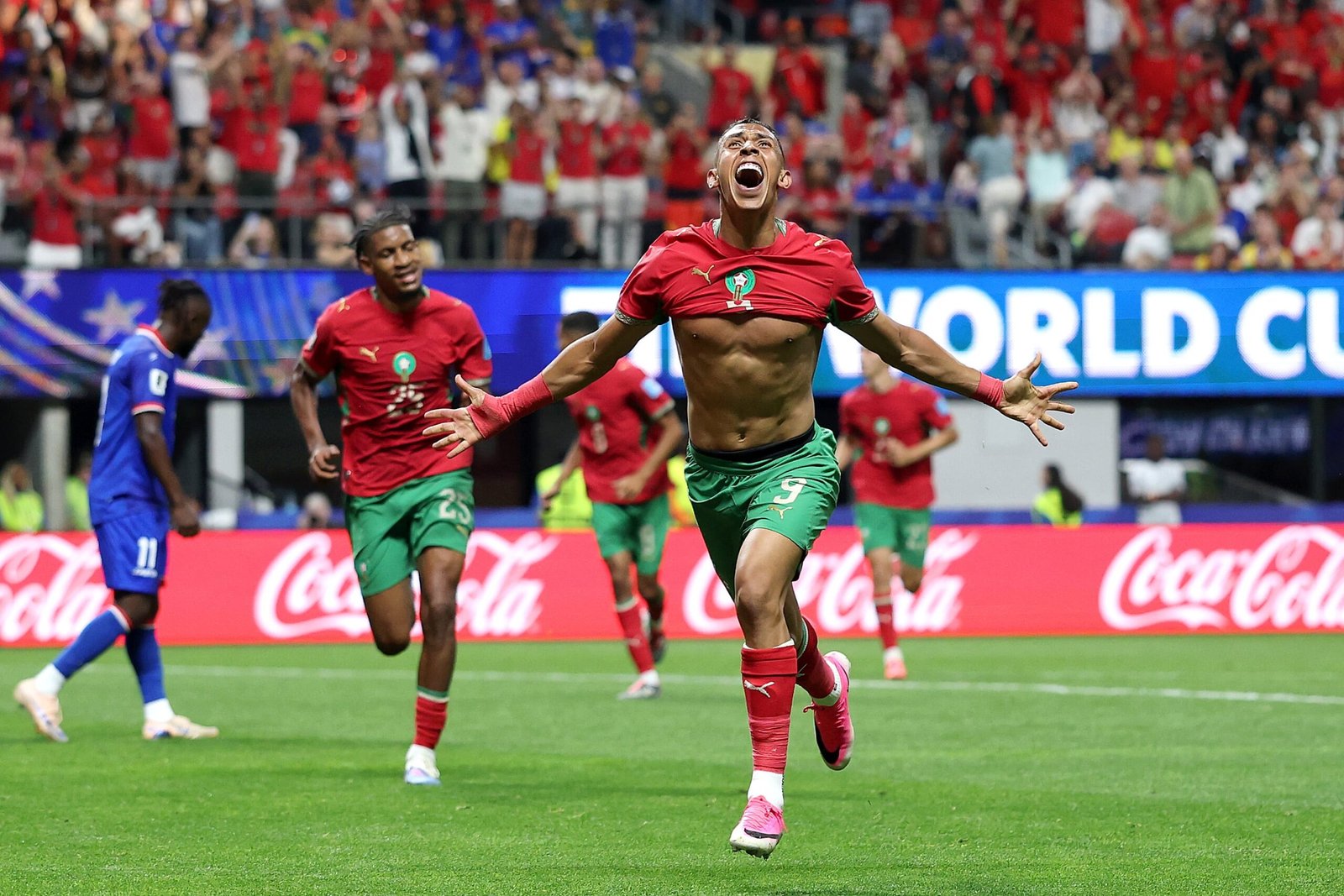Soufiane Rahimi (Marruecos) festeja un gol en Georgia, el 24 de junio.