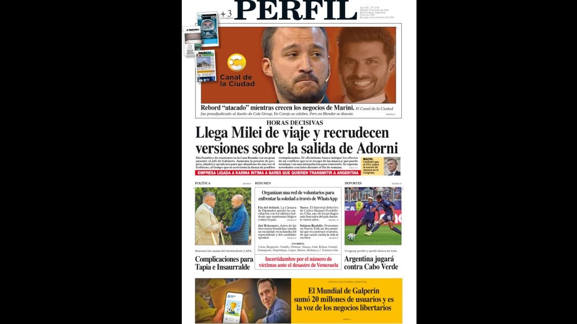 La tapa del Diario PERFIL del sábado 27 de junio de 2026